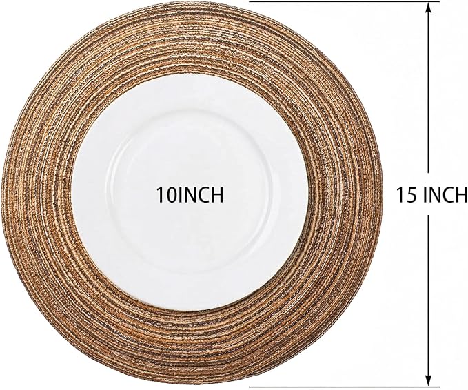 AHHFSMEI Round Braided Placemats Set of 6 Woven Table Mats for Dining Table Heat Resistant Easy to Clean Perfect for Kitchen & Home Decor (Brown)