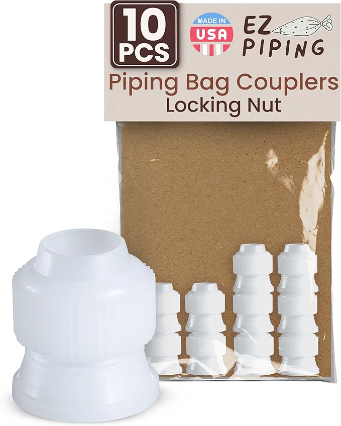 Cake Decorating Piping Bag Couplers - 10 Pieces Locking Nut Cake Decorating Supplies Icing Bag Connector Frosting, Pastry Kit Cupcake Decorating Kit, Baking Supplies, Fits Most Standard Tips