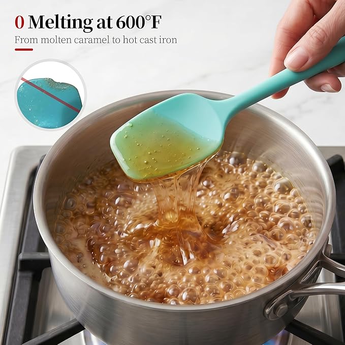600ºF Heat Resistant Spatulas, High Heat Food Safe Semless Kitchen Silicone Scraper Set for Cooking Baking Mixing Scraping Stirring Nonstick Cookware Pan Bowl (2Pcs,Aqua Sky)