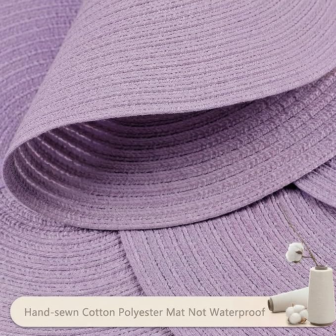 FunWheat Round Braided Placemats Set of 6 Place mats for Dining Tables Woven Heat Resistant Table Mats 15 inch (Light Purple,6pcs)
