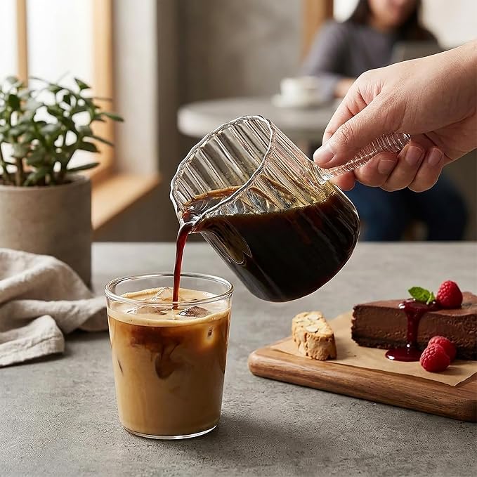 6oz Espresso Measuring Cup, V-spout Glass Espresso Shot Cup with Handle and Two Measuring Scale, Essentials Accessories for Espresso Machine and Coffee Bar