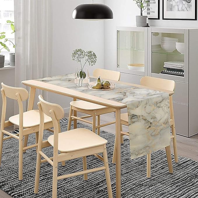 Marble Table Runner, White Grey and Gold Modern Luxury Texture Printed Linen Table Runners for Home Farmhouse Kitchen Dining Room Party Holiday Decor 13" W x 60" L