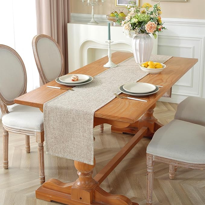 Laolitou Light Brown Table Runners 90 Inches Long, Burlap Linen Texture Farmhouse Boho Table Runner, Rustic Dining Table Decor Long (13x90 Inches, Light Brown)