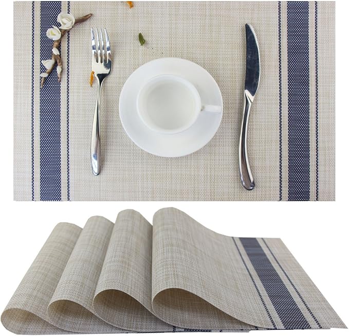 Placemats Vinyl Heat-resistand Kitchen Table Setting Mats Washable Table Mats Set of 4（Navy）