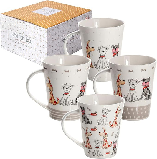 SPOTTED DOG GIFT COMPANY Dog Mugs, 12.2 oz Coffee Mug Set of 4, Cute Dogs Themed Ceramic Tea Cups, Microwave & Dishwasher Safe, Dog Lover Gifts for Women & Animal Lovers