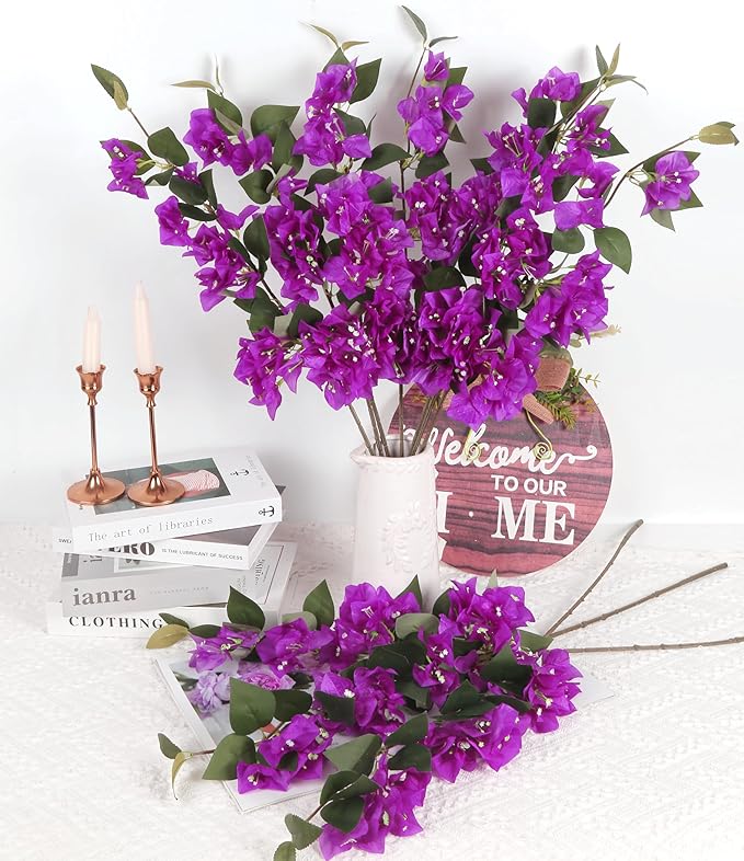 10PCS Bougainvillea Artificial Flowers 29.50" Silk Bougainvillea Vines Fake Flowers Branches Purple Long Stem Faux Flowers for Home Garden DIY Decorations Wedding Centerpieces (Purple)