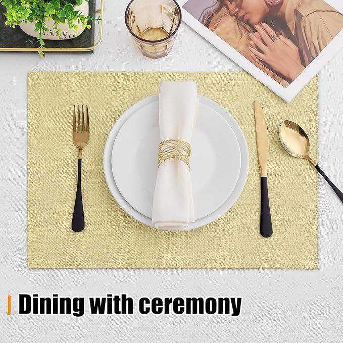 Homaxy Cloths Placemats for Dining Table Set of 6, Heat Resistant Washable Cotton Linen Blend Table Mats, Easy to Clean Place Mats for Indoor Outdoor Party Kitchen Decoration, 13" x 19", Lemon Yellow
