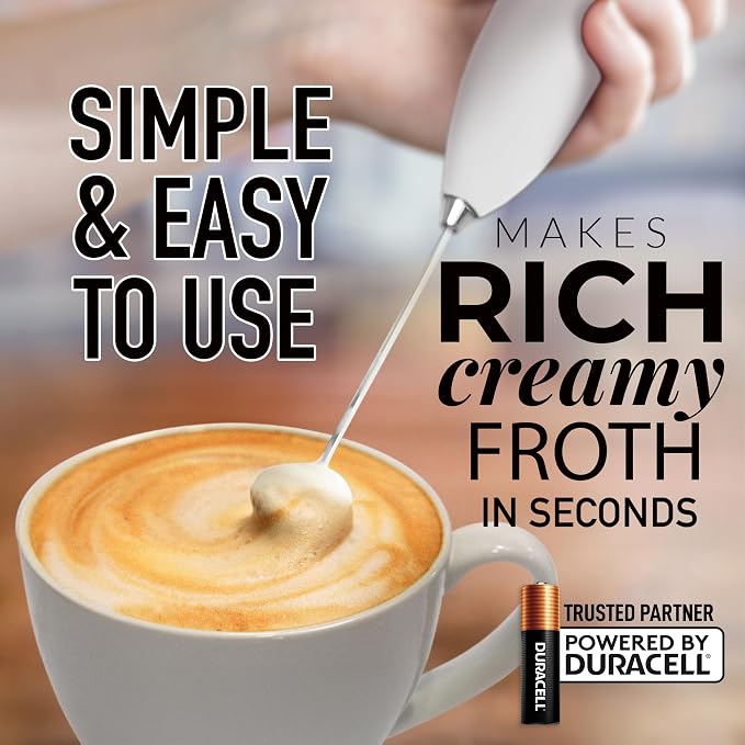 Zulay Powerful Milk Frother for Coffee with Upgraded Titanium Motor - Handheld Electric Whisk, Milk Foamer, Mini Mixer & Coffee Blender for Frappe, Latte, Matcha, No Stand - Elegant White