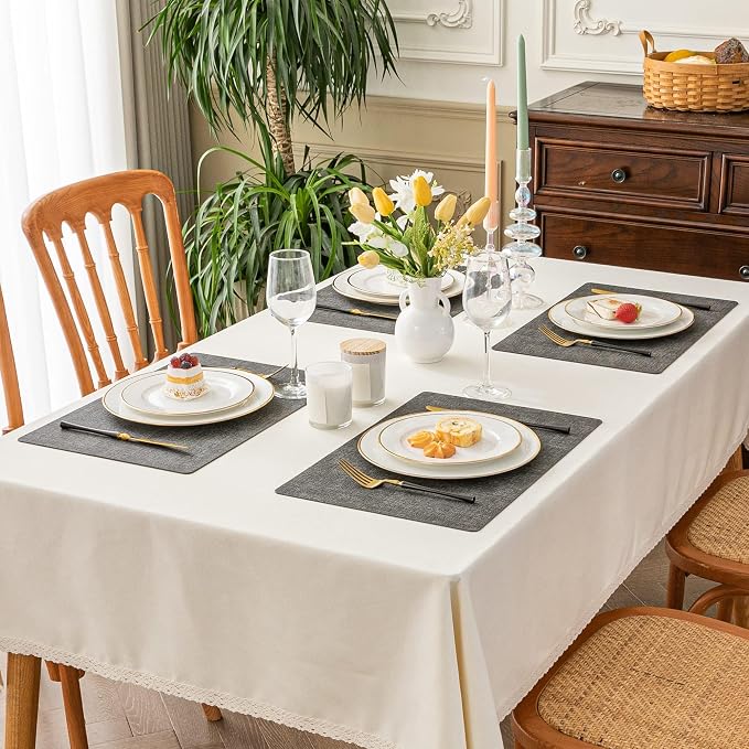 Romanstile Vinyl Placemats Set of 8, Reversible Faux Leather Heat Resistant Wipeable Table Mats, Waterproof Washable Non-Slip Table Placemats for Dining/Kitchen/Party/Outdoor (Dark Gray, 12" x 17")