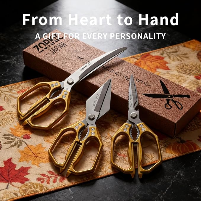 Kitchen Scissors Set Gold 3PCS, Heavy Duty Poultry Shears Kitchen Shear for Food Chicken Scissor All Purpose,Japan Meat Cutting Scissors, Bones Food Cooking Shears, Gifts for Men Women Mom Dad