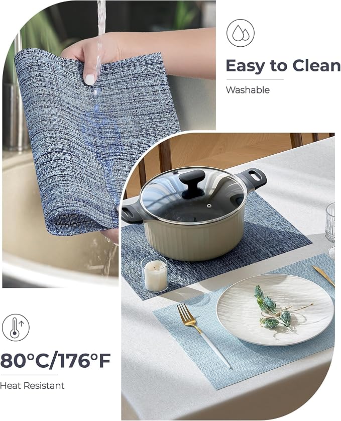 Leetaltree Deep Navy Woven Placemats Set of 24 - Heat Resistant Non-Slip Place mats for Dining Table, Washable Durable PVC Vinyl Woven Table Mats(Deep Navy, 24)