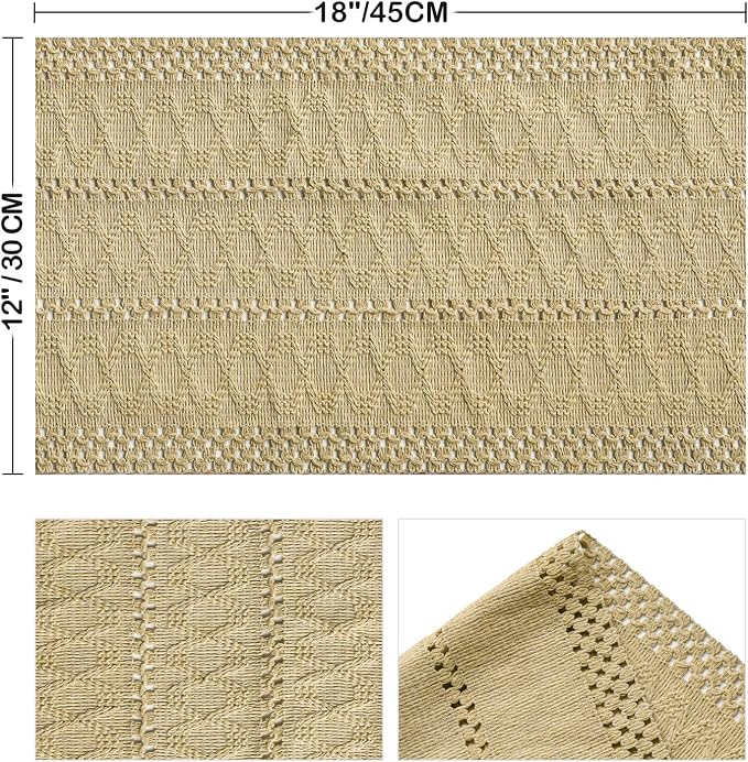 Artoid Mode Burlap Brown Farmhouse Woven Rustic Hollow Placemats Set of 6,12x18 Inch Seasonal Holiday Table Mats Party Kitchen Dining Decoration