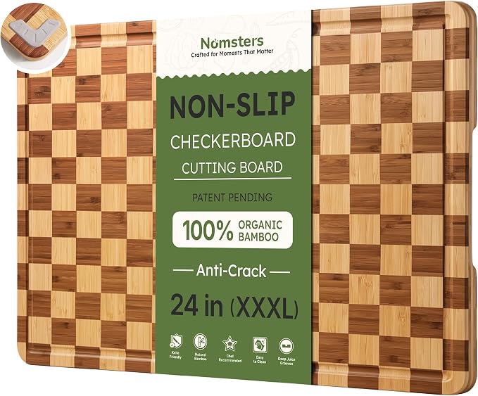 24”Extra Large Bamboo Cutting Boards for Kitchen Wooden Checkered Cutting Board Heavy Duty Butcher Block Healthy End Grain Charcuterie Board Non Slip XXXL Wood Over Sink Decorative Chopping Board