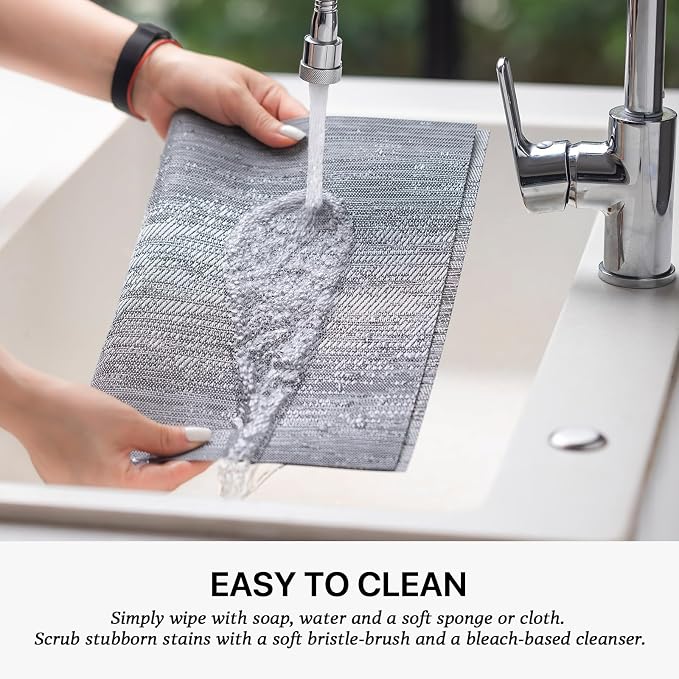 LEXMORE Placemats Vinyl/Plastic Woven Place Mats for Kitchen Table Indoor/Outdoor Washable Placemat Wipeable Dining Table Mats Set of 8(Ombre Gray)