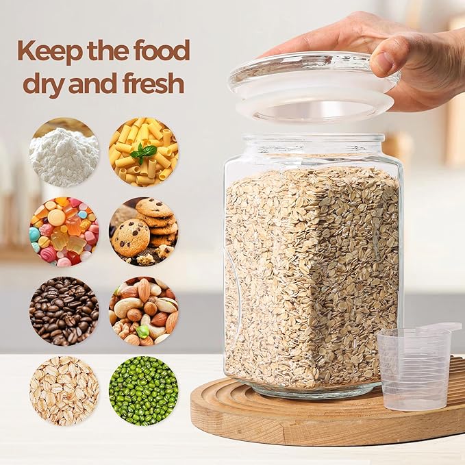 ComSaf 78 oz (2400ml) Square Glass Food Storage Jar with Airtight Lid, Wide Mouth Large Pantry Container for Flour, Sugar, Cereal, Dishwasher Safe, Modern Minimalist Design