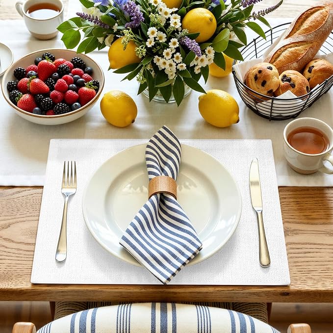 homing Faux Leather Heat Resistant Placemats 8 Packs, Waterproof Wipeable Dining PU Place Mats for Indoor & Outdoor, Easy to Clean, White