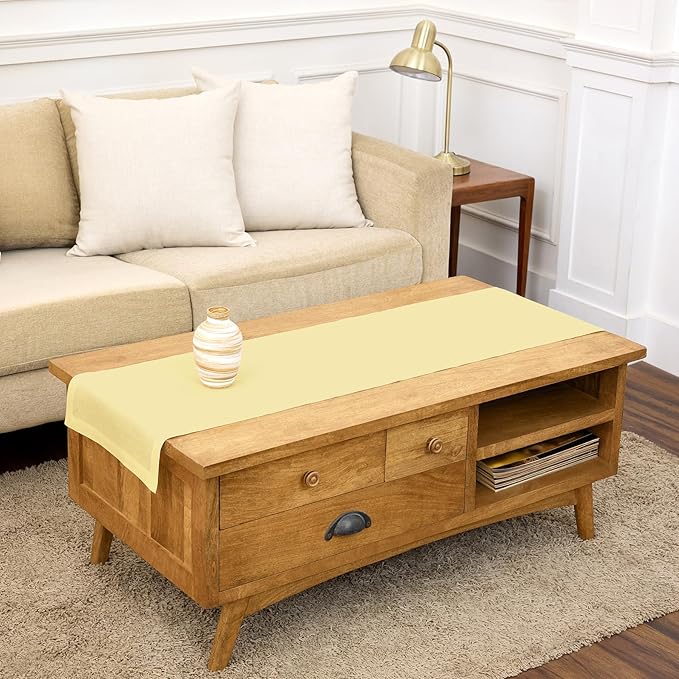 Solino Home Linen Table Runner 48 Inches - 100% Pure Linen Golden Straw Table Runner 14 x 48 Inch Ideal for Dresser and Coffee Tables, Spring, Summer - Fete