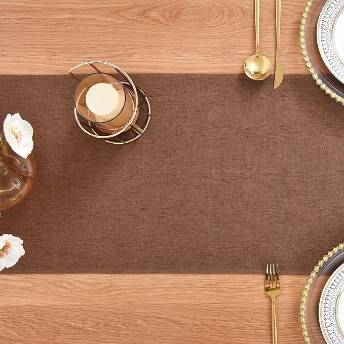 Farmhouse Rustic Table Runner Brown Faux Linen Table Runners Water Resistant Table Runner 48 inches Long for Living Room Dresser Bedroom Kitchen Dining Party 13x48 Inch