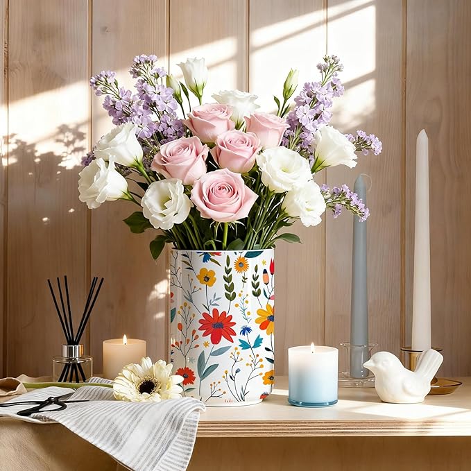 Wildflowers Utensil Holder,Countertop Ceramic Utensil Holder,Large Cooking Utensil Crocks for Kitchen Counter Decor,Ceramic Vase for Kitchen Utensils,6.3"+4.7"(Kitchen Stories Among Flowers)