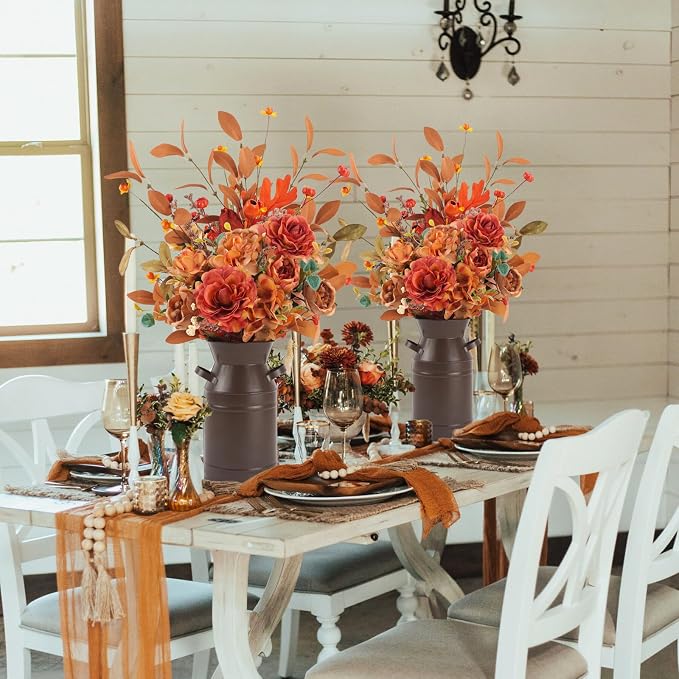 Krissing Artificial Fall Flowers with Metal Pot Faux Autumn Hydrangea Silk Flowers Bouquets with Fall Floral Stems Fall Flowers Arrangements for Table Centerpieces Vase Mantle Home Fall Decor