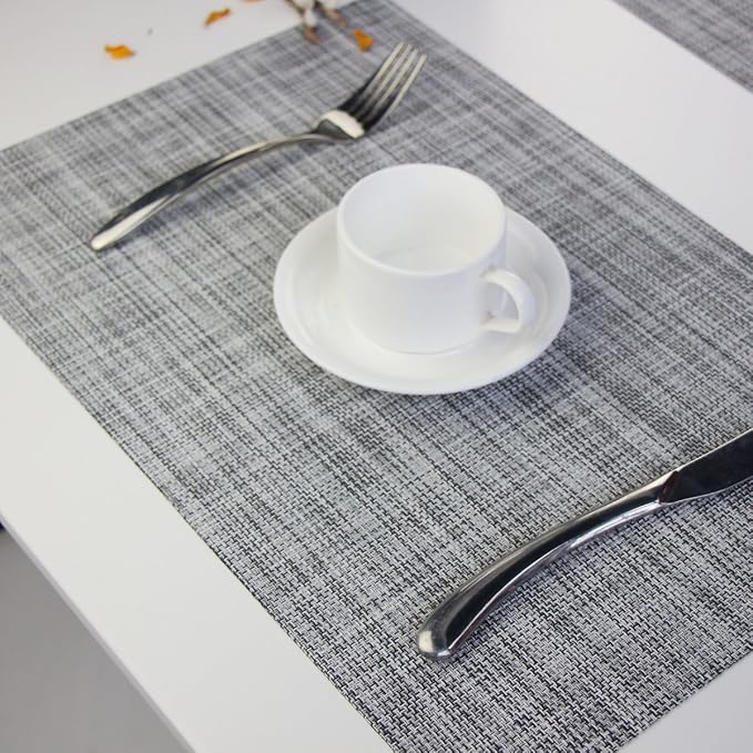 Placemats Kitchen Table Mats Set of 4 Washable Easy to Clean PVC Placemat (Placemats Set of 4, Smoky Gray)
