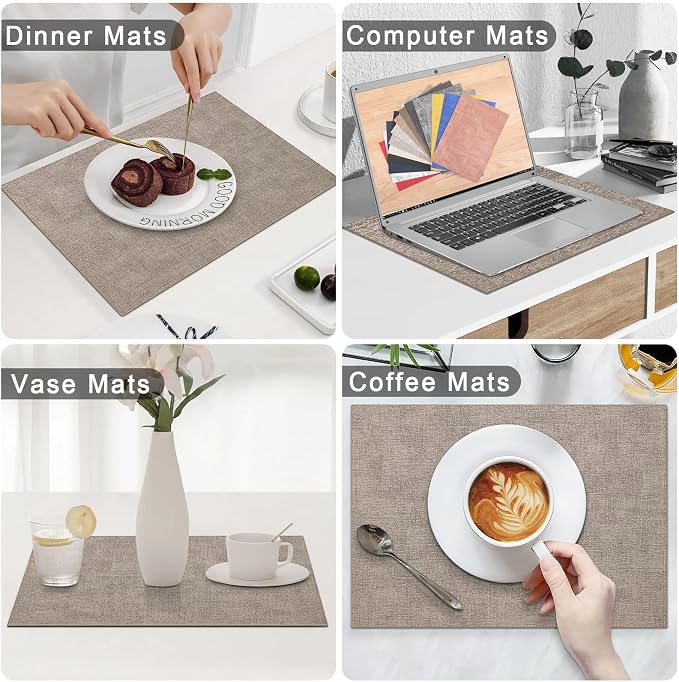Homaxy Faux Leather Heat Resistant Placemats for Dining Table Set of 4, Waterproof Wipeable Washable PU Table Mats, Easy to Clean Anti-Slip Place Mats, 11.8" x 17", Light Brown