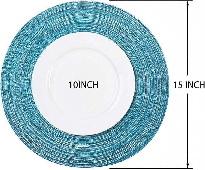 AHHFSMEI Round Braided Placemats Set of 6 Woven Table Mats for Dining Table Heat Resistant Easy to Clean Perfect for Kitchen & Home Decor (Silver Blue)