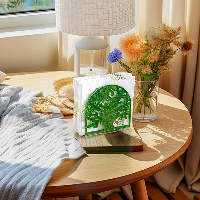 Napkin Holder, 2 PCS Green Acrylic Napkin Holder for Table, Standing Paper Napkin Dispenser for Kitchen Home Tree Design Cocktail Napkin Organizer for Coffee Shop Table Decor (2pcs Tree-Shaped Green)