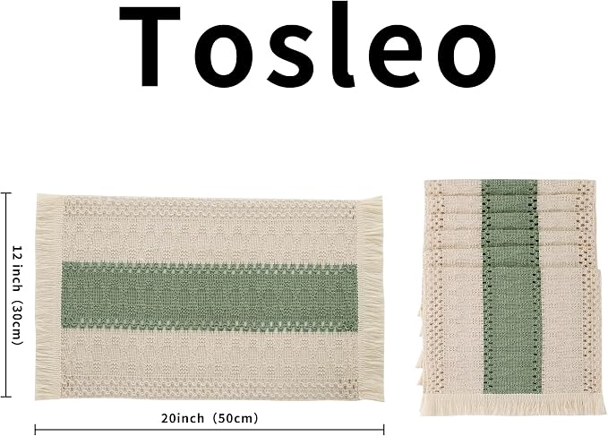 Green Placemats Set of 6 Macrame Table Decor with Fringe Boho Farmhouse Woven Table Placemats in Natural Burlap for Kitchen and Dining Table Centerpiece Home Decorations
