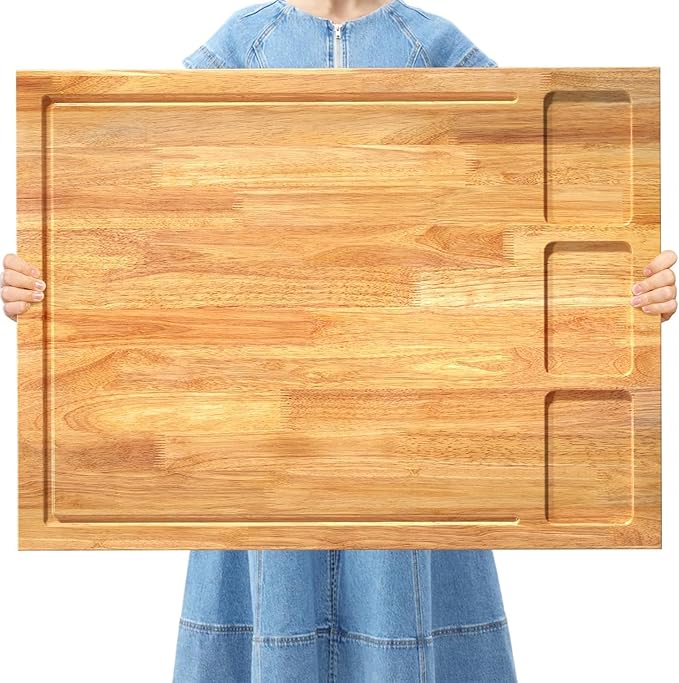 Extra Large Solid Wooden Cutting Board and Stovetop Cover, 3 in 1 Stove Top Cover Chopping Board with Detachable Legs and Juice Groove, Sink Cover Board (1, Light Brown)