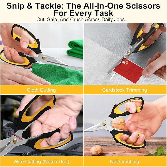 8” Ultra Sharp Kitchen Shears Heavy Duty - Stainless Steel Kitchen Shears for Food, Dishwasher Safte Kitchen Scissors for Meat Cutting, Ideal Gift for Father's Day