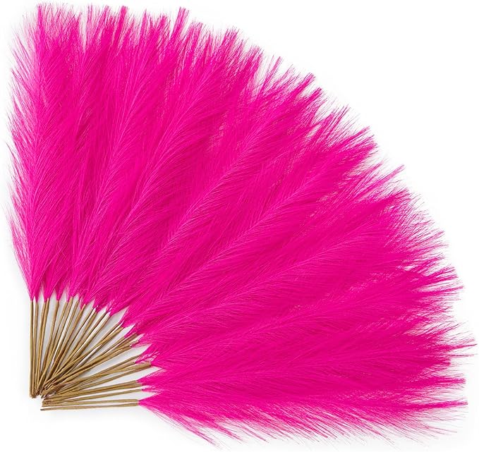Alecono Hot Pink Pampas Grass 17in 𝟯𝟬𝙋𝙘𝙨, Artificial Faux Fluffy Pampas Grass Decor for Home Wedding Centerpieces Party