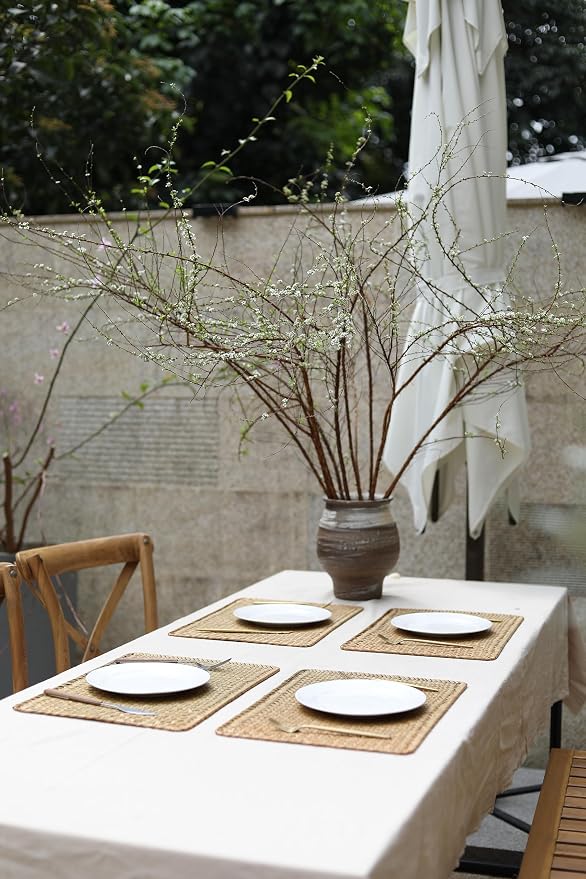Natural Woven Rattan Rectangular Placemats Seagrass Place Mats for Dining Table (Set of 6, 18x12inches)