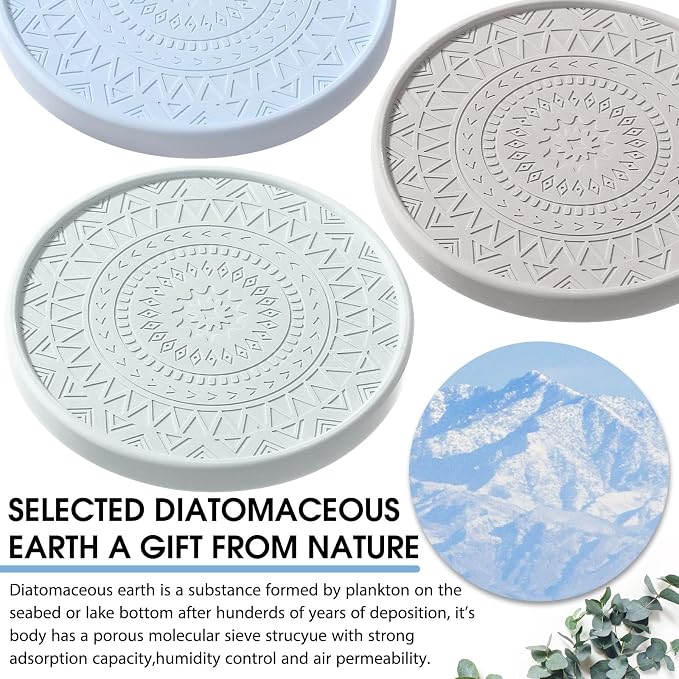 Photect Diatomaceous Earth Coasters Set with Holder Absorbent Stone Drink Coasters Instant Drying Tray for Tabletop Protection Home Decoration Housewarming Gift(Green,4 Pcs)