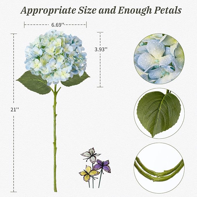 Leftover 4 Pcs Hydrangea Artificial Flowers,21" Real Touch Faux Hydrangea Flowers and 3 PCS Butterflies for Hydrangea Decor,Floral Arrangements for Centerpiece Table Decorations,Home Decor