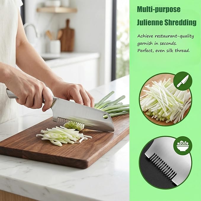 Stainless Steel Multi-Purpose Julienne Peeler, 2-in-1 Vegetable Julienne Slicer Blade, Quick & Easy Kitchen Multifunctional Shredder Cutter Tool for Fruit, Potatoes, Carrot, Green Onion (Large)