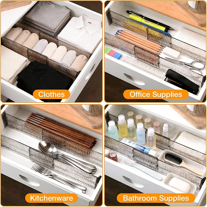 12 Pack Drawer Dividers 3.15" High, 10.83-20.08'' Adjustable Dresser Dividers Organizers,Plastic Expandable Drawer Separators For Clothes, Underwear Cosmetic