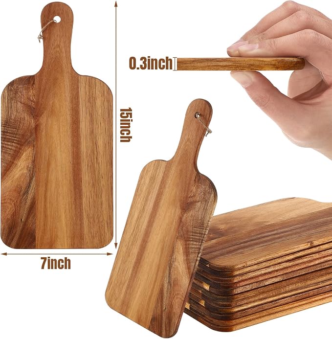 Patelai 6 Pcs Cutting Board Set with Handles Laser Engraving Wooden Charcuterie Kitchen Plain Serving Chopping Board Bulk for DIY Housewarming(Acacia Wood,15 x 7 Inch)
