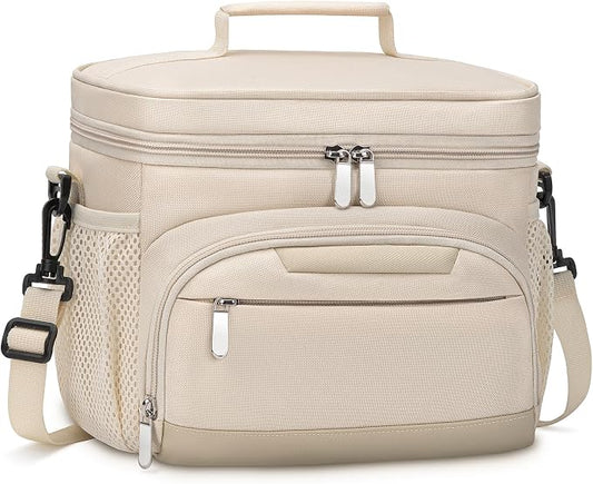 Lunch Boxs for Women/Men Insulated Lunch Bag,Leakproof Lunchbox with Adjustable Shoulder Strap for Adults,Soft Cooler Tote Bag for Office Fitness Picnic Beach Travel - Beige 12-Can(8L)