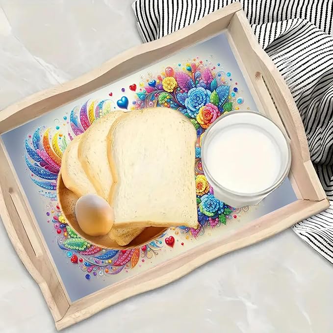 ARTopet DIY Diamond Serving Tray Diamond Art Painting Creative Design Handmade Wooden Tray Dinner Plate for Coffee Breakfast Home Organizer-Colorful Bird