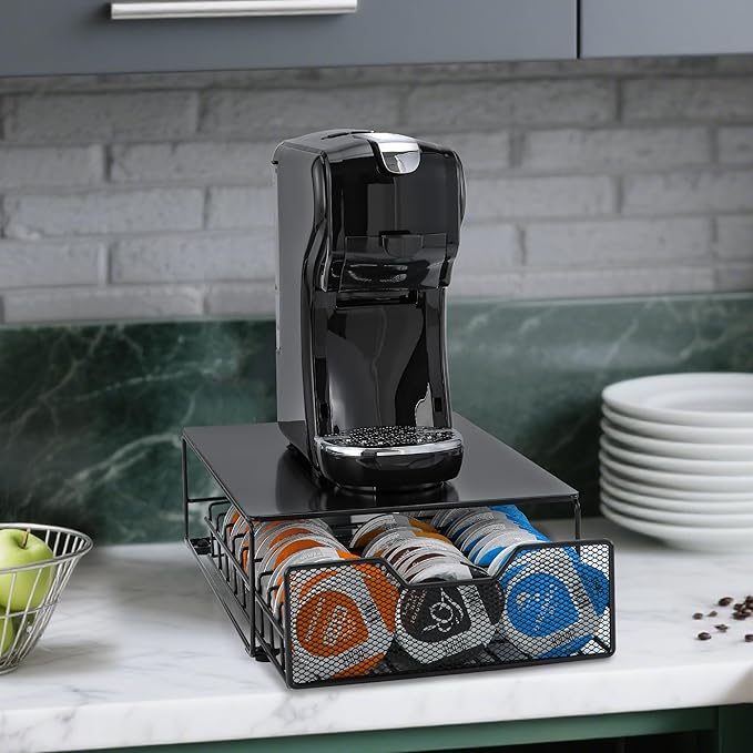ROWISE Coffee Pods Holder for Tassimo Capsules, Coffee Storage Drawer Organizer Compatible with 54 Small or 27 Big Tassimo Pods, Matte Black Metal Design, Space-Saving, Easy Access and Organisation
