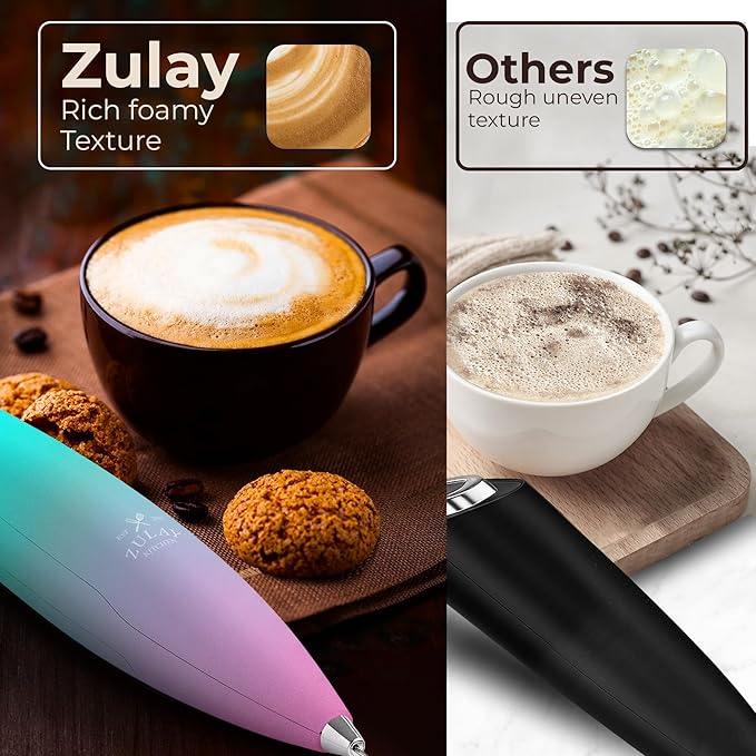 Zulay Kitchen Powerful Milk Frother Wand With Duracell Batteries - Ultra Fast Handheld Drink Mixer - Electric Whisk Foam Maker for Coffee, Lattes, Cappuccino & Matcha - Triple Whisk - Pink Rose