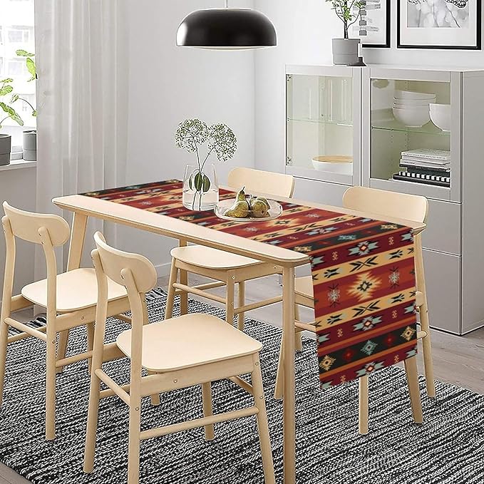 Aztec Table Runners,Red Southwestern Ethnic Aztec Tribal Geometric Table Runners for Kitchen Dining Table Decoration for Home Party Decor 13x72 Inch