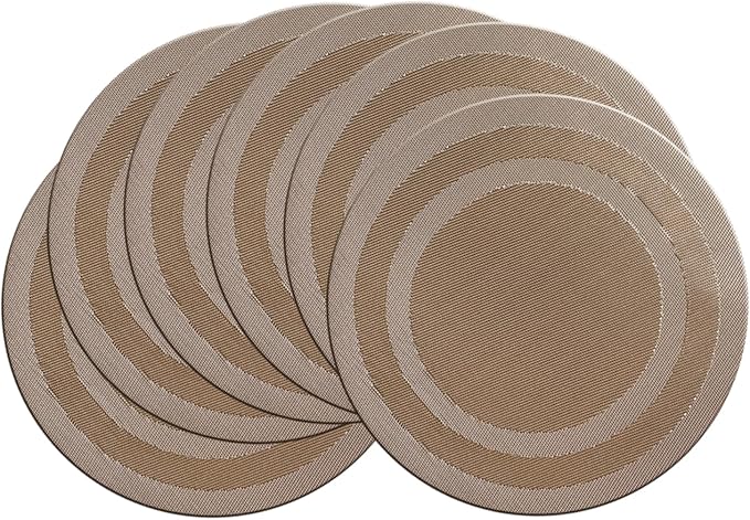 PIGCHCY Round Placemat Set of 6 Heat Resistant Vinyl Washable Kitchen 15 inch Placemats for Home Indoor Outdoor Party (Champagne)