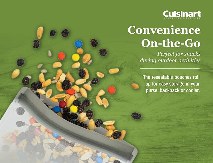 Cuisinart Reusable Food Storage Bags, 12 Pack Gray - Resealable Bags for Food, Leftovers, & Snacks to Store, Freeze or Refrigerate - BPA Free Flat Freezer Bags - Includes Small, Medium & Large