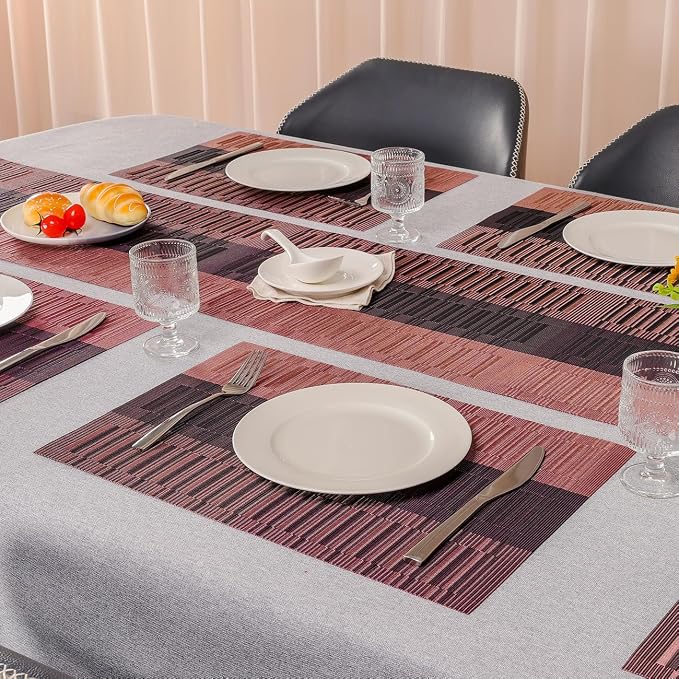 Placemats Set of 8, Vinyl Woven Place Mats Indoor Set of 8 Washable Wipeable PVC Table Mats Heat-Resistant Non Slip Plastic Placemat for Kitchen Dining Outdoor Table (Purple Red, Set of 8)