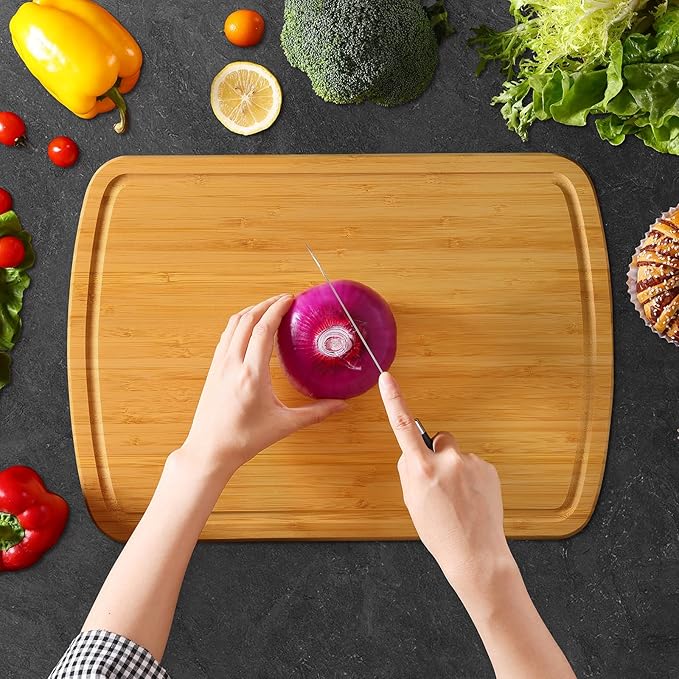 Homaxy Extra Large Bamboo Cutting Boards for Kitchen, 18x12.5" Wood XL Cutting Board with Juice Groove, Butcher Block Wooden Chopping Board for Kitchen, Meat, Cheese, Fruit & Vegetables - Pre Oiled