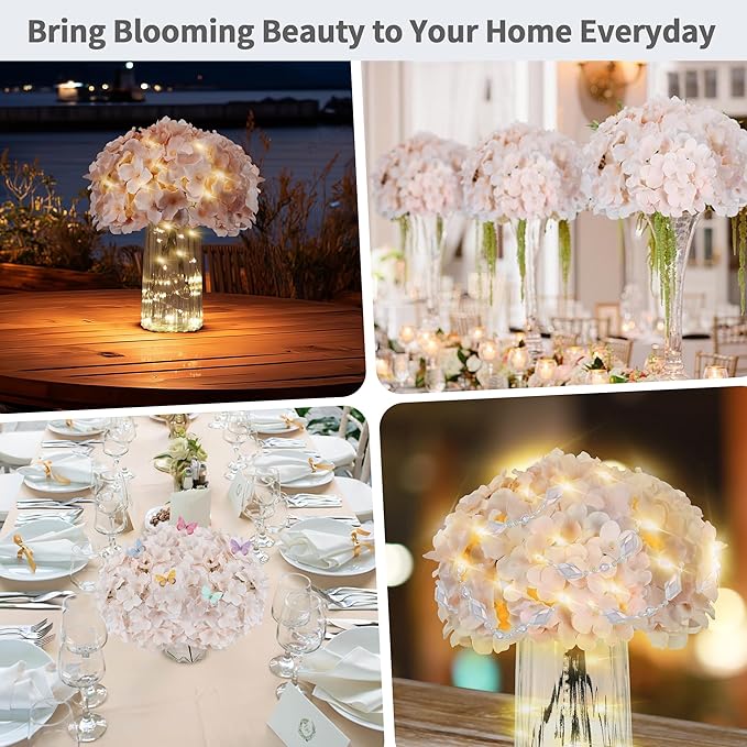Artificial Hydrangea Flowers Bulk 64PCS with Stems Full Fluffy Silk Hydrangea Heads for Wedding Centerpieces, Floral Arrangements, Table Decorations, Vase Decor