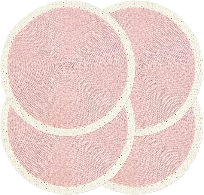 Noctiflorous Braided Round Placemats Set of 4, 15 Inch Woven Table Mats, Non-Slip Washable Place Mats for Kitchen Dining Table Decor (Mint Pink, 4)