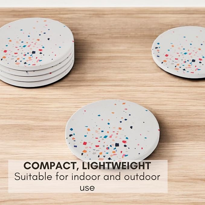 Terrazzo Coasters Set of 6, Ceramic Absorbent Drink Coasters, Cute Mid Century Boho Coaster, Coffee Table Desk Decor, Colorful Stone Coaster for Drinks